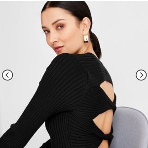 🖤 NWT FUTURE COLLECTIVE Black Twist Open Back Pullover Knit Sweater | XS